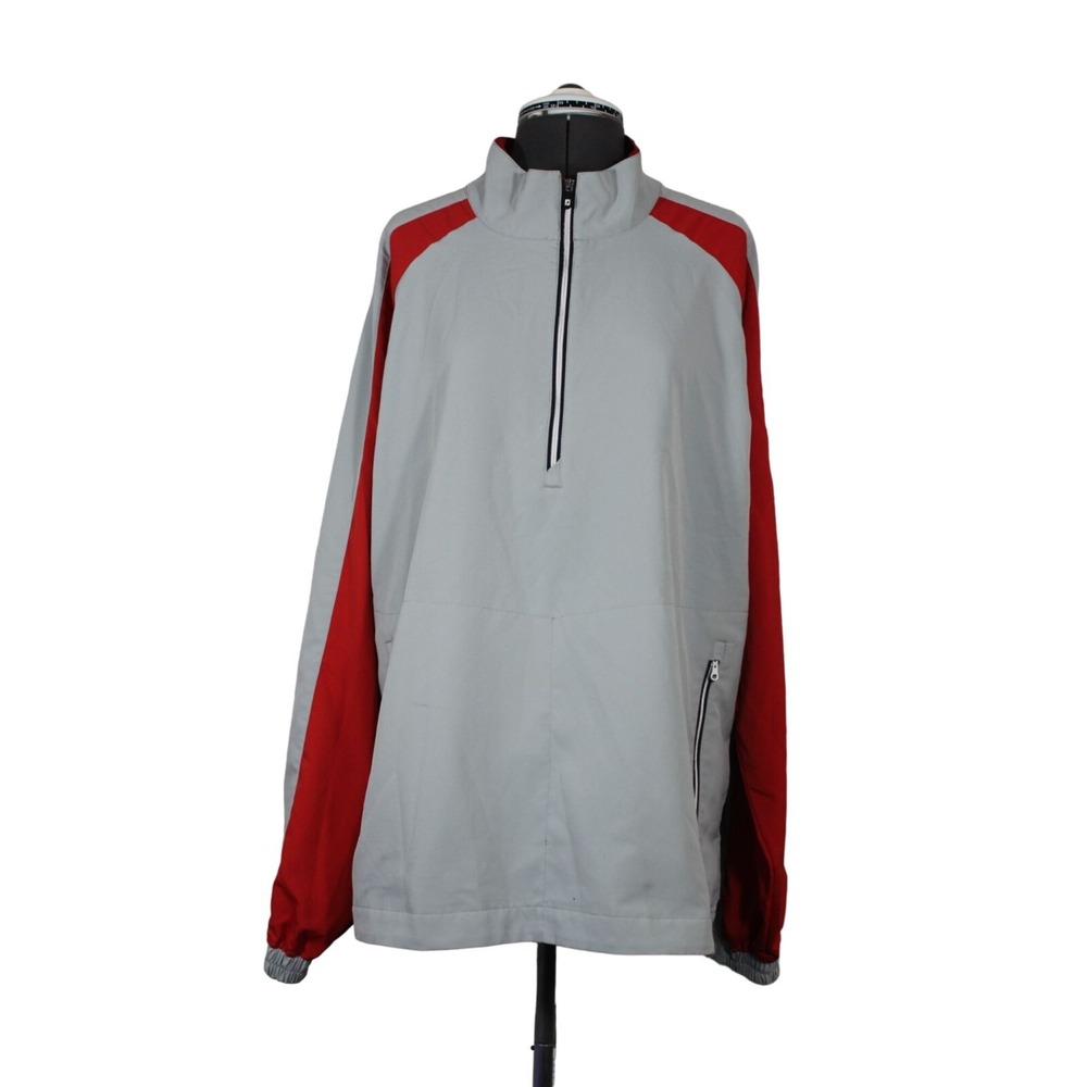 FootJoy Golf Performance Pullover Mens Large 1/2 Zip Mock Neck Gray Red